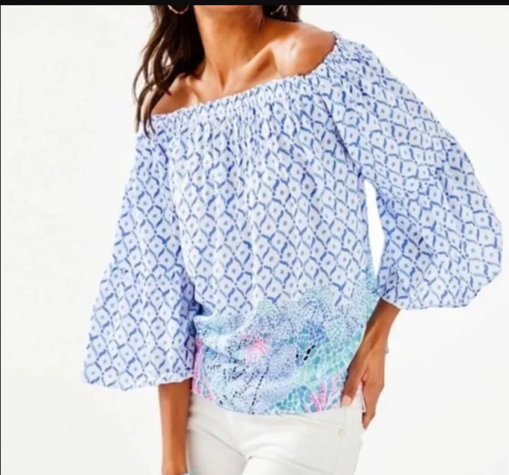 Lilly Pulitzer Multi Sea La Vie Nevie Off The Shoulder Top Multi Women’s XL